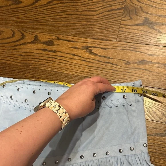 Idyllwind Light Blue Fringe Mini Skirt with Stud Details size XL - Picture 6 of 9